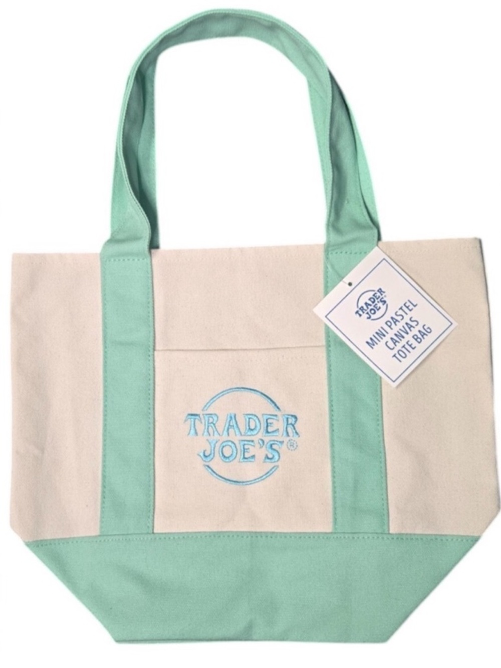 Trader Joe’s Mini Tote Bag - Spring Pastel Canvas Bag - Mint Green